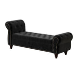 64.5" Bed Bench for Bed Room Nails Tufted Chaise of Lounge with Storage Velvet Upholstery Black W1097P202877