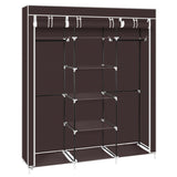 ZUN 69" Portable Clothes Closet Non-Woven Fabric Wardrobe Double Rod Storage Organizer Dark Brown 72079783