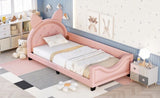 Twin Size Upholstered Daybed with Carton Ears Shaped Headboard, Pink 88689846