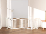 27.6" Height Tall Freestanding Pet Gate, 4 Panels Foldable Dog Gate, Solid Wood Folding Safety Fence 04478845