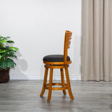 24" Counter Height Slat Back Swivel Stool, Natural Finish, Charcoal Fabric Seat B04660694