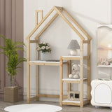 ZUN House-shaped Wooden writing Desk,Kids study Table,Bookshelf & Toy Storage,Natural W504P145325