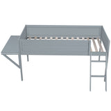 Wood Twin Size Gaming Loft Bed with Desk and LED, Grey N709P236479E