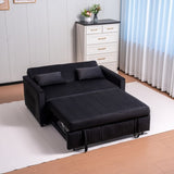 Sleeper Sofa Bed, 3-in-1 Velvet Pull Out Couch with Armrests, Storage Pockets and 2 Pillows, W3138P281569