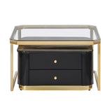 ZUN Modern 2 Pieces Black Square Nesting Coffee Table with Drawers & Electroplated gold legs in 27.6'' 91573413