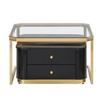 ZUN Modern 2 Pieces Black Square Nesting Coffee Table with Drawers & Electroplated gold legs in 27.6'' 91573413