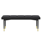 59*17 Inch Multifunctional Black Shoe Bench - Faux PU Cushion, Sturdy Metal Legs With Gold 09042230