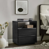 Mid Century Modern Nightstand with Charging Station & Outlet Hole & 2 Solid Wood Drawers, Louver W1801P303391