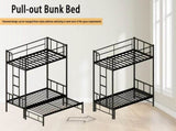 Twin Size Metal Pull-Out Bunk Bed with Guardrail and Built-In Ladder, Space-Saving Convertible Frame W1671P459794