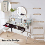 ZUN 33.9" Mirrored Makeup Vanity Desk with Mirror and Lights, Mirrored Console Vanity Table with 2 Big 30674690