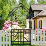 Metal Garden Arch with Gate W58.07*H97.24 Climbing Plants Support Rose Arch Outdoor Black W1586P278421