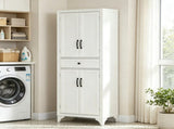 67" White 4-Door Kitchen Pantry with Drawer and Adjustable Shelves, Large-Capacity Storage Cabinet 68714553