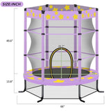 ZUN 55 Inch Kids Trampoline with Safety Enclosure Net, 4.5FT Outdoor Indoor Trampoline for Kids 48122796