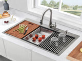 Stainless Steel 30 in 2-Hole Single Bowl Drop-In Workstation Kitchen Sink with Bottom Grid and JYSCS3022BN