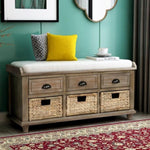 ZUN TREXM Rustic Storage Bench with 3 Drawers and 3 Rattan Baskets, Shoe Bench for Living Room, Entryway WF195161AAN