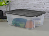 (2 pack) 76 Quart Stacker Storage Bin, Clear Plastic Storage Container with Latch Lid, Durable, Dark 68110717