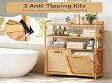 Natural Bamboo Tilt Out Laundry Hamper Cabinet with 2 Removable 7 Gallon Fabric Baskets, Open 28577126