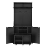 ON-TREND Farmhouse 4-in-1 Hall Tree with Barn Doors, Movable Bench with 7 Hanging Hooks and Shoe N721P205788B