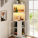 ZUN 67.7" Corner Bar Cabinet with Power Outlet, Farmhouse Wine Bar Cabinet with Adjustable Shelves for 15469188