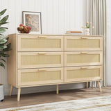 Rattan 6 Drawers Chest of Dressers for Bedroom, Modern 6 Drawer Dresser, Wide Chest of Drawers with W1706P189827