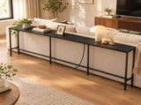 Console Table with Power Outlet, 94.5"7.9"31.1", MDF with Melamine Veneer & Metal Frame, Black 55035818