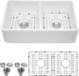 32" L x 20" W Double Basin Farmhouse Kitchen Sink with Basket Strainer JY285T