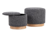 Contemporary Nesting Ottoman Set in Natural Wood and Black Fabric B202P223738