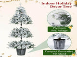3Piece Flocked PreLit Christmas Tree Set, 3FT 4FT 5FT Potted Artificial Tree with Warm White LED 3 N710P513662K
