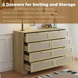 ZUN 8 Drawer Double Dresser, Natural Rattan Chest of Drawers for Bedroom, Boho Wooden Dresser Chest with W2557P221442