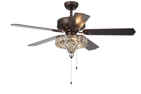 ZUN 52'' Classical Crystal Ceiling Fan Lamp,3 Speed , 5 Reversible Blades for Living Room, Dining Room, W1592P233335