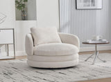30"W Modern Round 360&deg Swivel Barrel Accent Chair with Pillow, Chenille Upholstered Comfy Barrel W3118P384512
