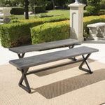 ZUN Outdoor Aluminum Dining Benches with Steel Frame, 2-Pcs Set, Grey / Black 61625.00BGRY