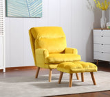 Soft Comfortable 1pc Accent Click Clack Chair with Ottoman Yellow Fabric Upholstered Oak Finish Legs B01166681