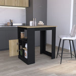 ZUN Stirling Kitchen Island with 1-Door Cabinet Push to open System and Side Shelves Black - Natural Oak B200P240240