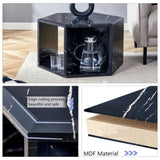 Hexagonal MDF coffee table, black marble pattern stickers, multi-hole design to give more storage W1512P348809