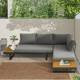 ZUN Aluminum Patio Furniture Set, Outdoor L-Shaped Sectional Sofa with Plastic Wood Side Table and Soft 68920924