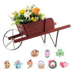 ZUN 2 In 1 Wheelbarrow Planter,Wooden Wagon Planter with 9 Magnetic Accessories for Garden Yard 42531482