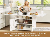 47" Wood Folding Dining Table with storage rack and cabinet, Removable Entryway Table with 6 Wheels, 89628022