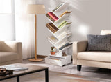 White Tree-Shaped Bookshelf, 10 Open Shelves & Foldable Fabric Drawer, Space-Saving Corner Design 35034916