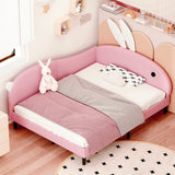 Full size Upholstered Rabbit-Shape Daybed, Sofabed with Rabbit Ear Headboard, Pink N733P208515H