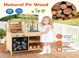 Natural Kids Wooden Barbecue Grill Playset with Chalkboard and Sink and Cabinet 14190718