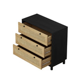 30.31"3-Drawers Storage Cabinet Rope Woven Drawer,for Bedroom,Living Room,Dining Room,Hallways,Black W757P151925