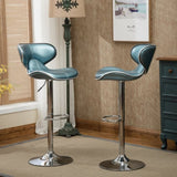 Masaccio Upholstery Airlift Adjustable Swivel Barstool with Chrome Base, Set of 2, Blue T2574P164833