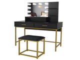 Large Vanity Set with 10 LED Bulbs, Makeup Table with Cushioned Stool, 3 Storage Shelves 2 Drawers, 57821782
