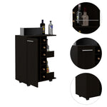 ZUN Bar Cart, Two External Shelves, Four Casters, Six Built-in Wine Rack, Single Door Cabinet -Black B07091824