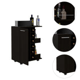 Bar Cart, Two External Shelves, Four Casters, Six Built-in Wine Rack, Single Door Cabinet -Black B07091824
