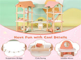 3-Tier Dollhouse with 7 Rooms & 31 Cute Furniture, MDFPine Wood Corner Design Kids Toy 08995509