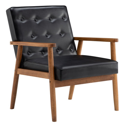 ZUN (75 x 69 x 84)cm Retro Modern Wooden Single Chair,Black PU 19517530