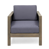 Outdoor Acacia Wood Club Chair with Wicker Accents, Gray Mixed Gray Brown, 30.25"D x 27.5"W x 68942.00DGRY