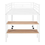 ZUN Twin Size Metal Loft Bed with Desk and Shelves,White MF292498AAK